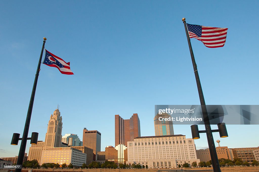 Columbus, Ohio Downtown Skyline with Flags