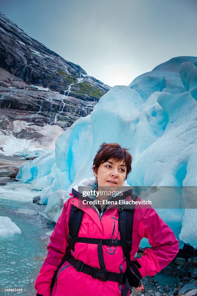 Female hiker at Briksdal Glacier