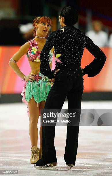 Barbara Fusar Poli and Maurizio Margaglio of Italy react after their performance during the Original Dance program of the figure skating during Day 9...