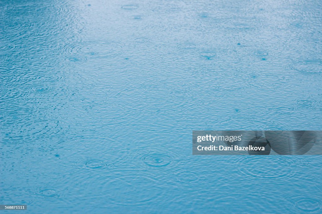 Raindrops falling in water