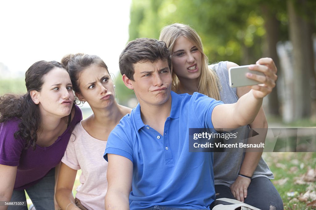 Group of four teenagers making a selfie