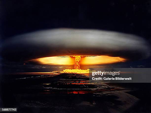 The 'Licorne' French nuclear test explosion at Fangataufa Atoll in French Polynesia, 3rd July 1970.