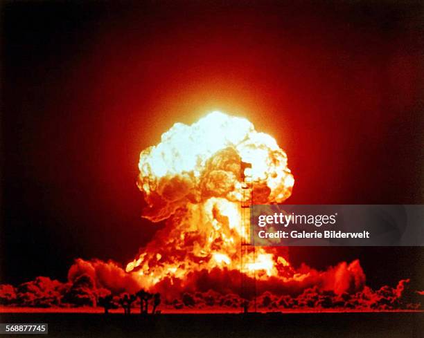 The Priscilla nuclear test, part of Operation Plumbbob. 25th June 1957. It was a series of nuclear tests conducted between May 28 and October 7 at...