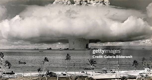 The Baker test during Operation Crossroads, a series of two nuclear weapons tests conducted by the United States at Bikini Atoll. 25th July 1946. The...