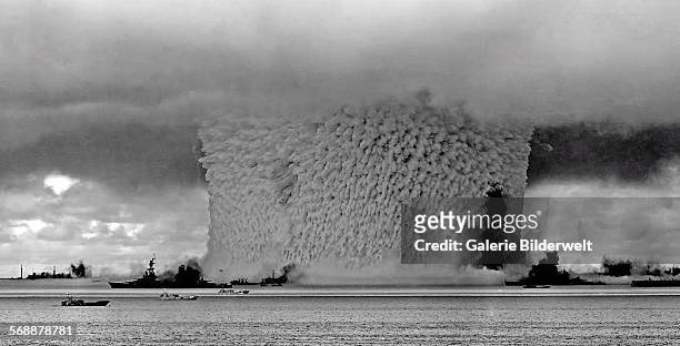 The Baker test during Operation Crossroads, a series of two nuclear weapons tests conducted by the United States at Bikini Atoll. 25th July 1946. The...