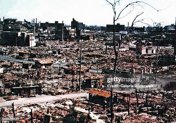 The ruins of central Hiroshima, September 1945. On 6th August that year, the atomic bomb 'Little Boy', was dropped on Hiroshima by an American B-29...