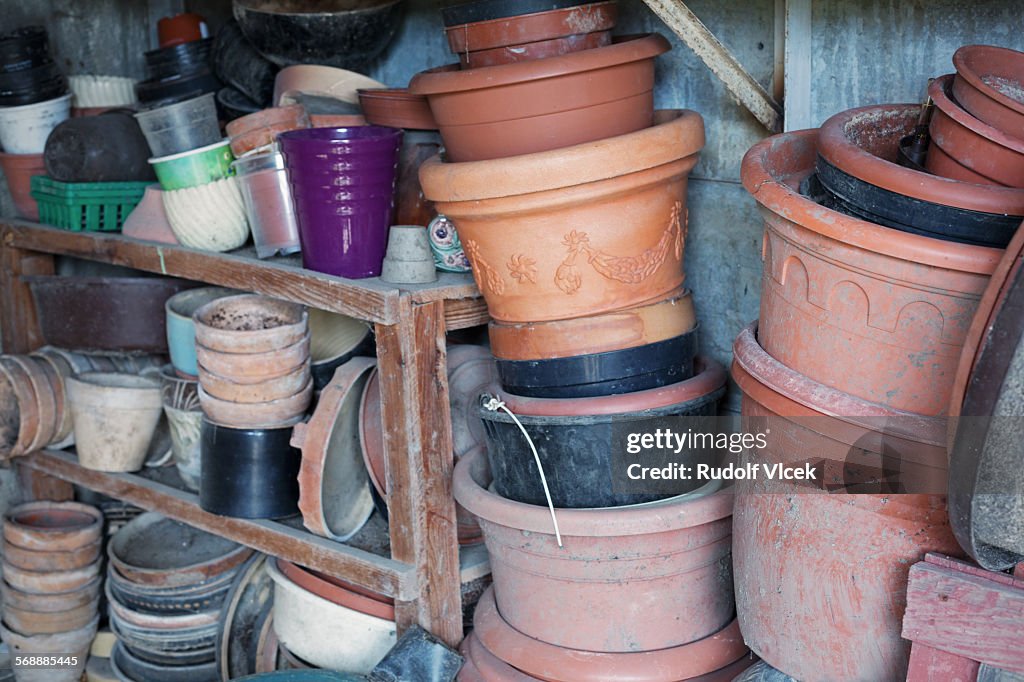 Flowerpots piled on each other