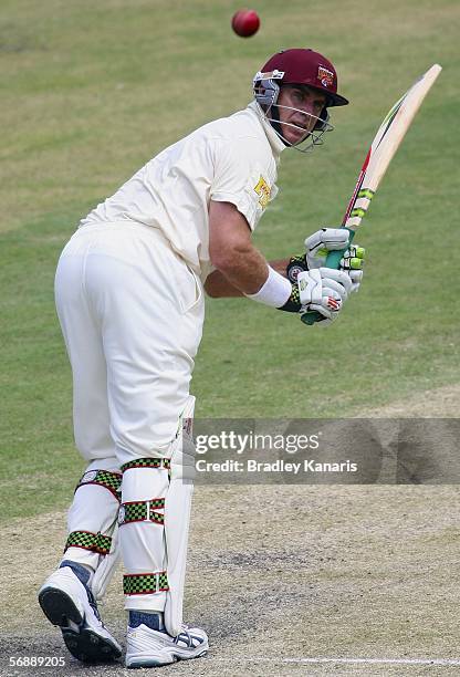 Matthew Hayden of the Bulls in action during day two of the Pura Cup match between the Queensland Bulls and the South Australian Redbacks at the...