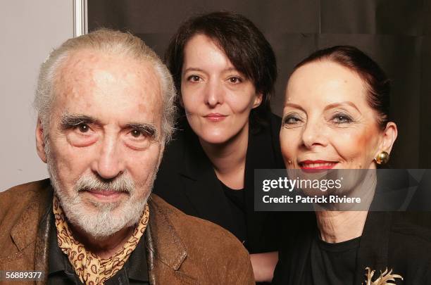 Actor Christopher Lee poses for photograph with his wife Brigitta and daughter Christina during the Bangkok International Film Festival at Siam...