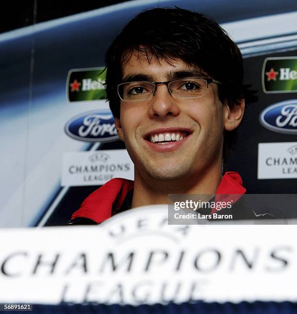 Kaka smiles during the Press Conference of AC Milan on February 20, 2006 in Munich, Germany. The UEFA Champions League round of sixteen match between...