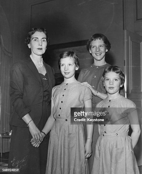 Portrait of the Danish Royal Family; Queen Ingrid with her daughters Princess Benedikte, Princess Margrethe and Princess Anne-Marie, at the Royal...