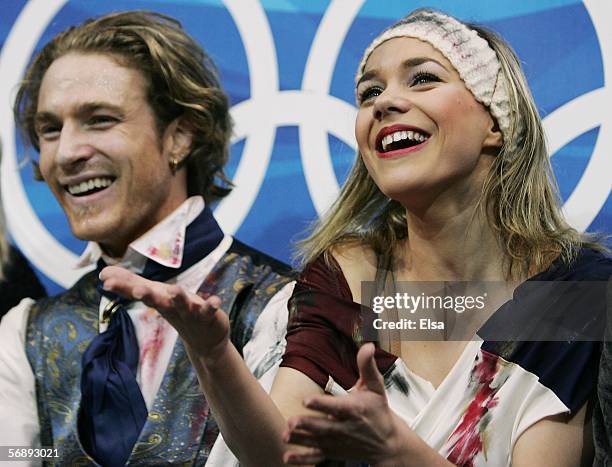 Nathalie Pechalat and Fabian Bourzat of France react to the judges decision during the Free Dance program of the figure skating during Day 10 of the...