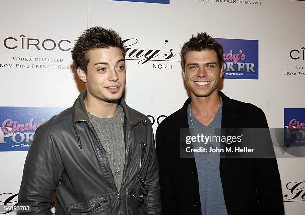 Jason Levis and Matthew Lawrence from the singing group Cherry Monroe arrive at the Grand Opening of Guy's North, the latest venture from Guy...