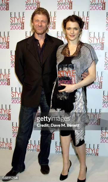 Actress Rachel Weisz poses backstage in the Awards Room with the Most Stylish Actress Award presented by actor Sean Bean at the ELLE Style Awards...