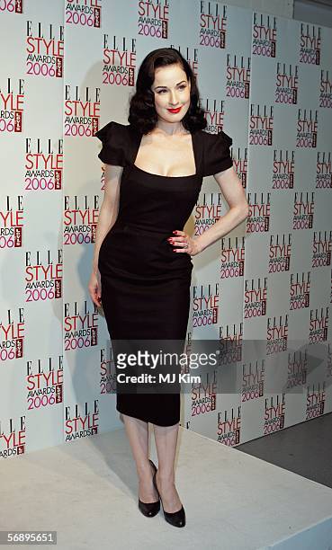 Dita Von Teese poses backstage in the Awards Room at the ELLE Style Awards 2006, the fashion magazine's annual awards celebrating style, at the...