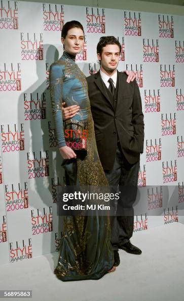 Model Erin O'Connor and actor David Leon pose backstage in the Awards Model Erin O'Connor and actor David Leon pose backstage in the Awards