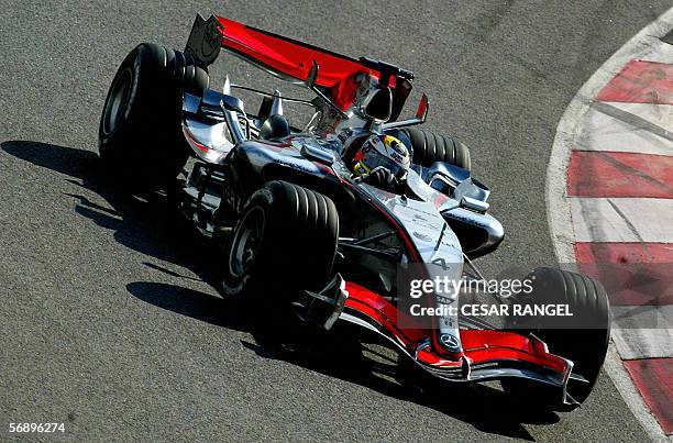 McLaren Formula One driver Juan Pablo Montoya of Colombia takes a curve in his new MP4-21 car during a training session at the Catalonia racetrack in...