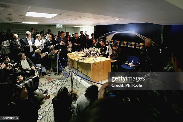 Jose Mourinho, manager of Chelsea, attends the press conference for the UEFA Champions League match against Barcelona, at Stamford Bridge on February...