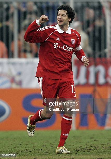 Michael Ballack of FC Bayern Munich celebrates after he scored 1-0 during the UEFA Champions League round of 16, first leg match between Bayern...