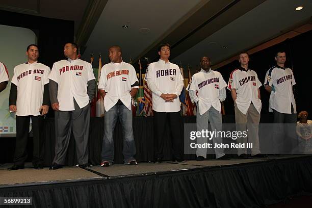 World Baseball Classic participants are pictured at the WBC press conference during All-Star Week in Detroit, MI.