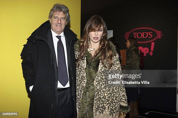 Italian showgirl Alba Parietti and Giuseppe Lanza Di Scalea arrive to attend "Tod's Pops" party on the fourth day of Milan Fashion Week at P.A.C. On...