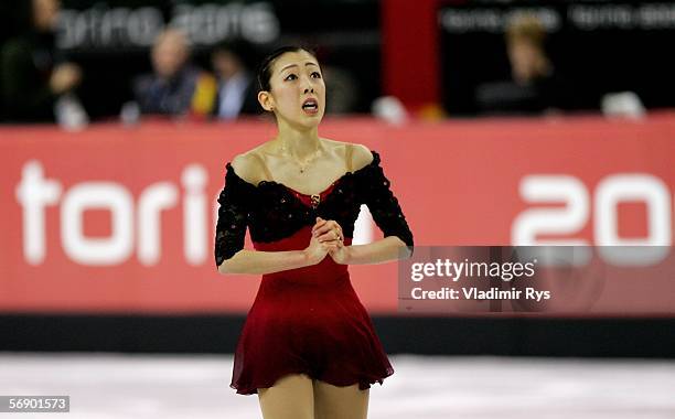 Fumie Suguri of Japan performs during the women's Short Program of the figure skating during Day 11 of the Turin 2006 Winter Olympic Games on...