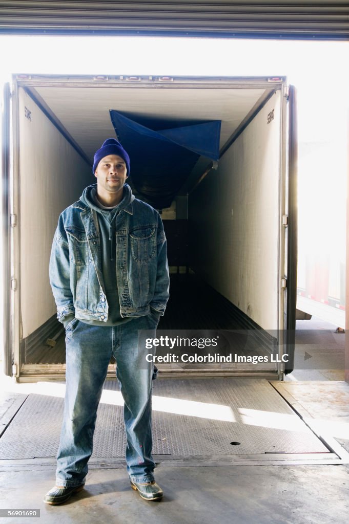 Man standing on loading dock