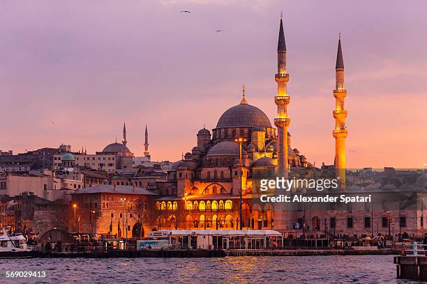 yeni cami (new mosque) in istanbul, turkey - bosphorus stockfoto's en -beelden