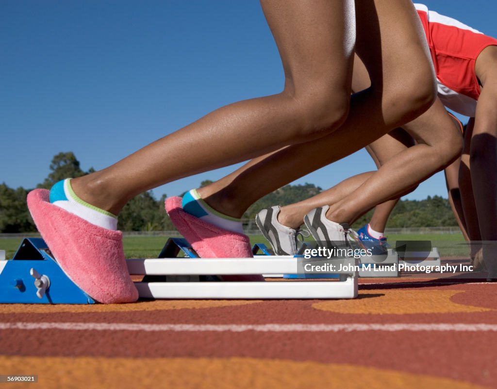 Female runner wearing bedroom slippers