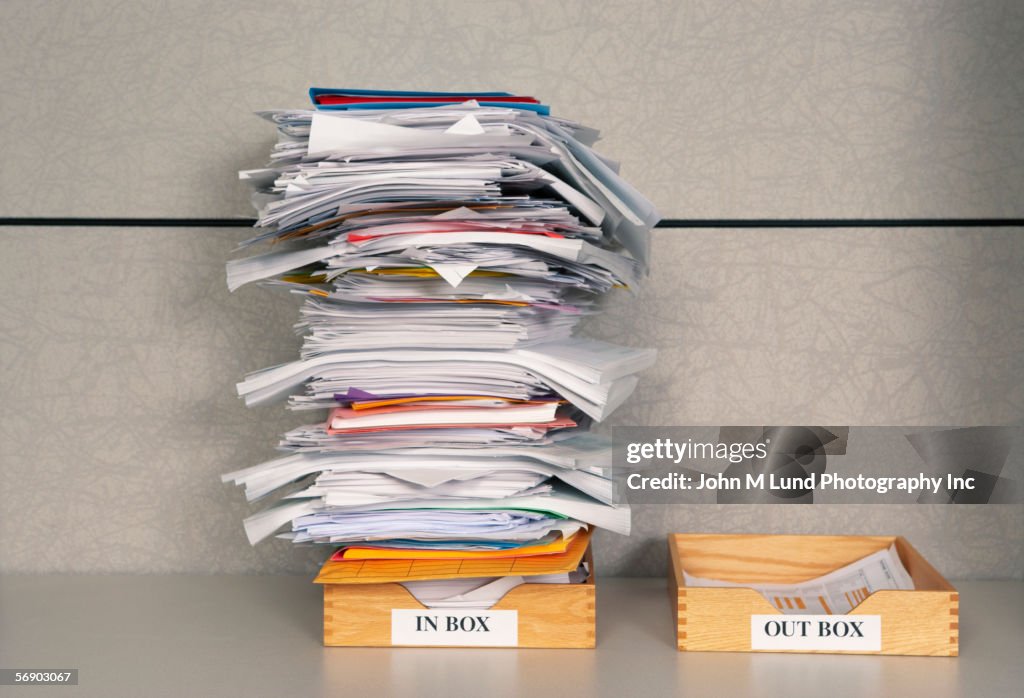 Still life of paper stack in office