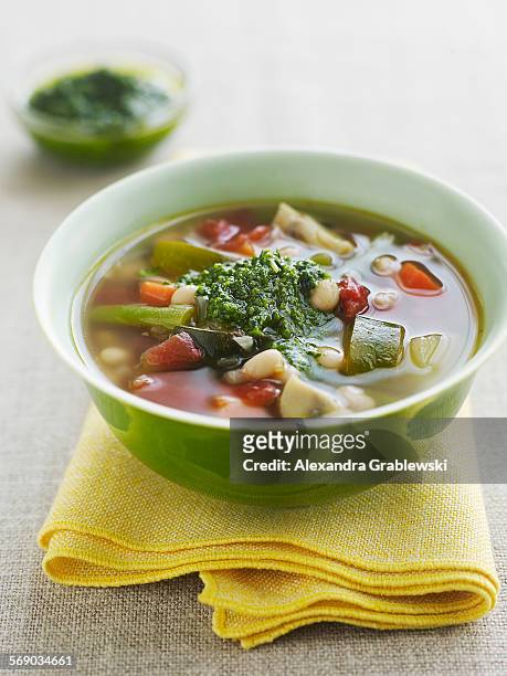 vegetable soup au pistou - vegetable soup stockfoto's en -beelden