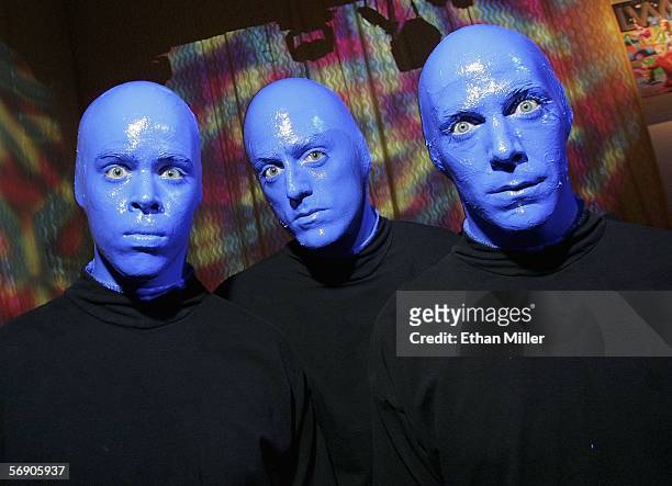 Members of Blue Man Group pose at the launch party for Las Vegas Magazine February 21, 2006 in Las Vegas, Nevada.