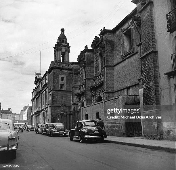 Street view of the(Metropolitan Cathedral in Mexico City, Mexico.