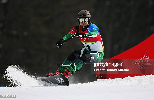 Rok Flander of Slovakia competes in the Mens Snowboard Parallel Giant Slalom Finals on Day 12 of the 2006 Turin Winter Olympic Games on February 22,...