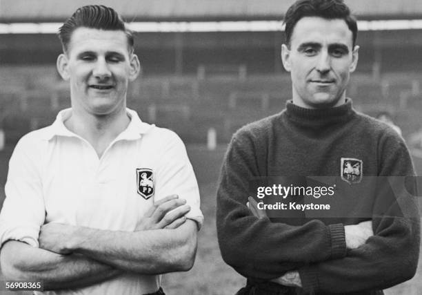 Preston North End players Joe Marston, the first Australian to play in an FA Cup match, and Tommy Thompson, 1950s.
