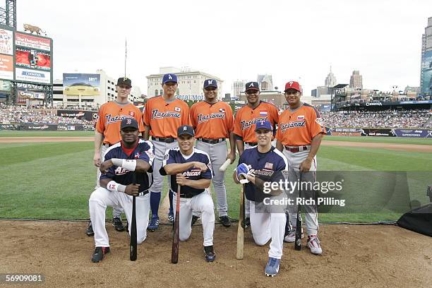 Participants in the CENTURY 21 Home Run Derby are pictured at Comerica Park on July 11, 2005 in Detroit, Michigan. Pictured are David Ortiz, Ivan...