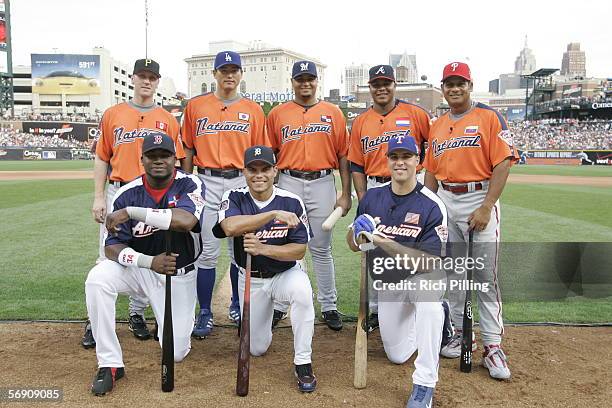 Participants in the CENTURY 21 Home Run Derby are pictured at Comerica Park on July 11, 2005 in Detroit, Michigan. Pictured are David Ortiz, Ivan...