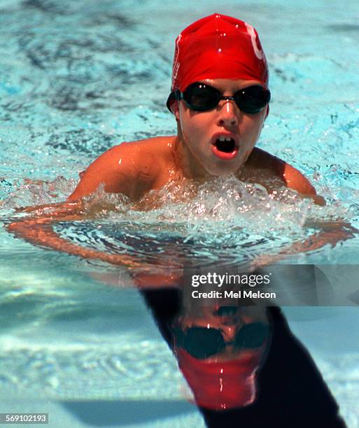 Thomas Kantor of Tarzana, casts a reflection while competing in a 50 meter breaststroke race held at Rancho Simi pool in Simi Valley.