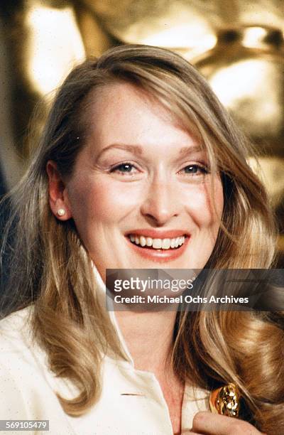 Actress Meryl Streep poses backstage after winning "Best Supporting Actress" during the 52nd Academy Awards at Dorothy Chandler Pavilion in Los...