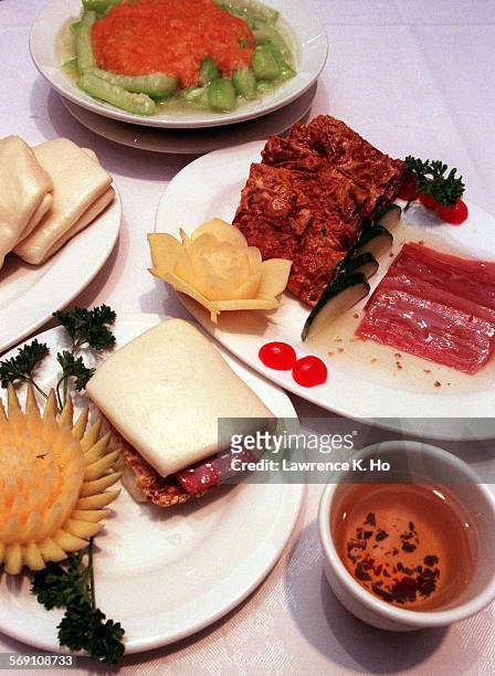 Review on King's Palace Restaurant in San Gabriel. Pic. Shows the Sponge Gourd with crab paste, honey ham with tofu skin and the honey ham with tofu...