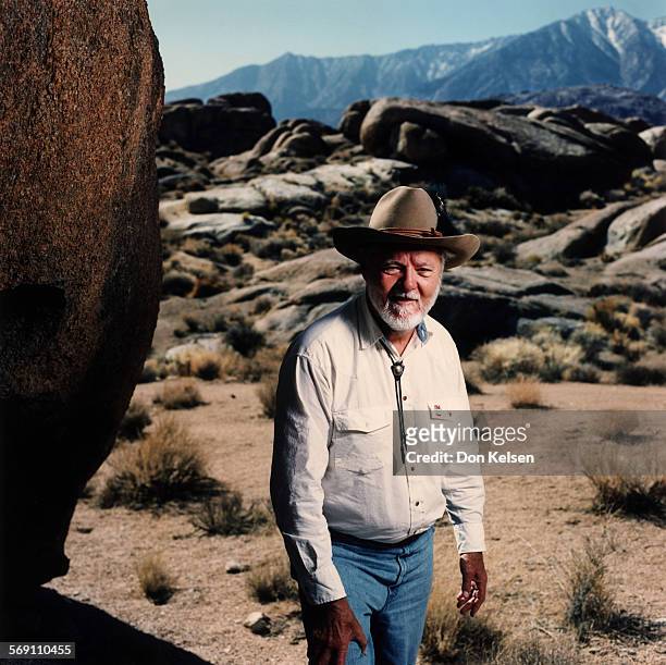 Actor John Mitchum, brother of Robert Mitchum, stands in the Alabama Hills, near Lone Pine, California. 1993 photo of Mitchum when he was a guest at...
