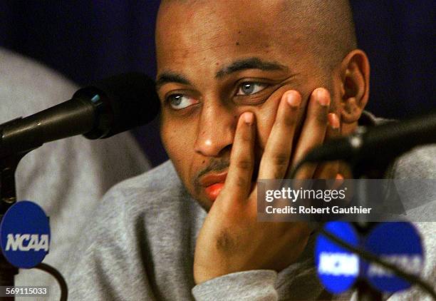 S Brandon Granville hides his enthusiasm well as he attends a press conference Friday, March 23, at the First Union Center in Philadelphia in...