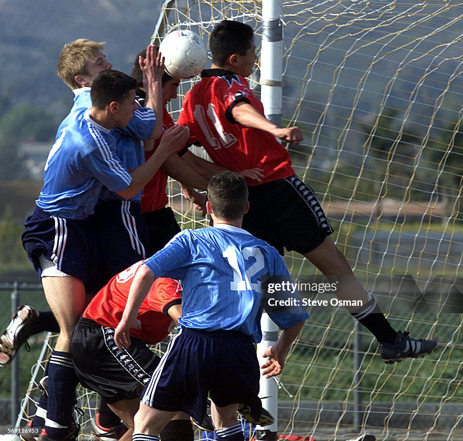 Rio Mesa and Quartz Hill High Schools fight for the ball during a game Wedneday at Rio Mesa in Oxnar