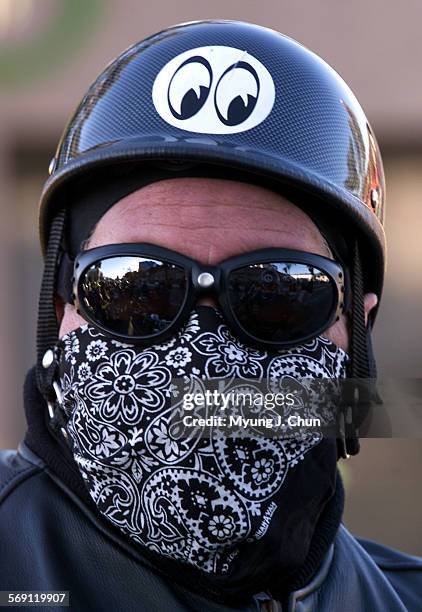 Stephen Sheldon of Huntington Beach arrives prepared for the cold at the 17th annual Love Ride benefiting muscular dystrophy. The ride begins at the...