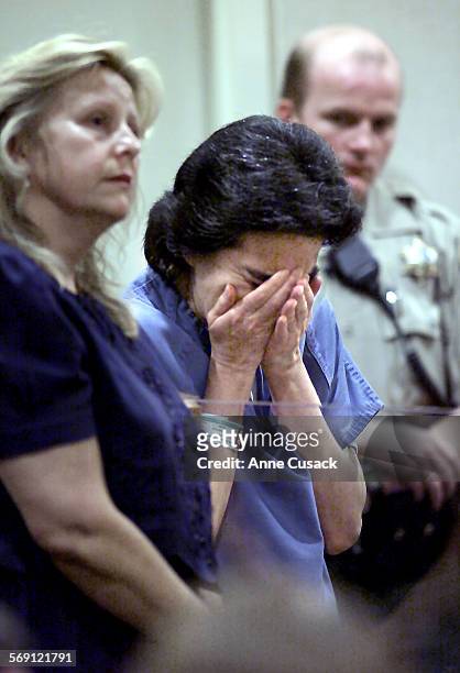 Socorro Caro breaks down in Ventura County Court after entering a new plea of not guilty by reason of insanity. Her attorney Jean Farley is at left.
