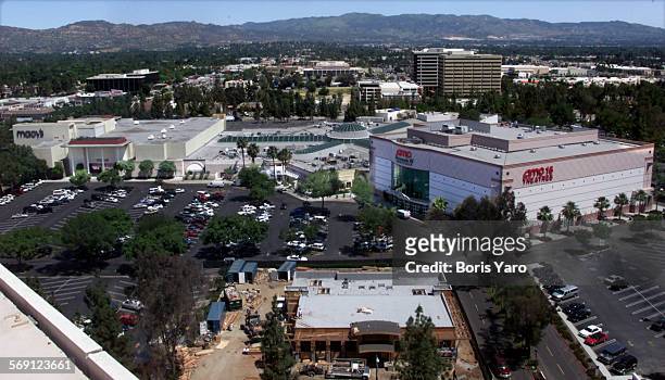 View of the Promenade Mall in Woodland Hills showing the AMC theaters to the righkt and the rest of the mall going off to the left. In the foreground...