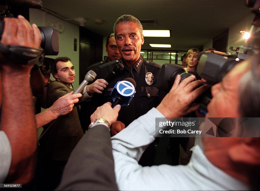 LAPD Chief Bernard Parks arrives for a meeting with Bill Lann Lee, U.S. Dept. of Justice, to discuss