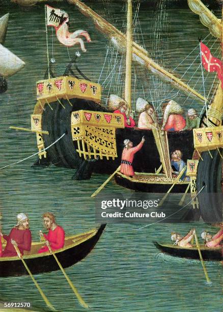 St. Nicholas Saves Mira from Famine, detail of a ship, c.1327-32
