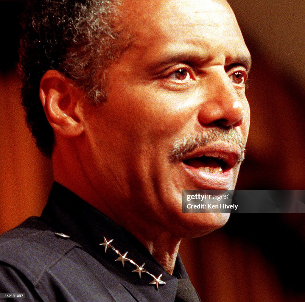 LAPD Chief Bernard Parks at his once a month meeting with the press discussing a wide range of issue