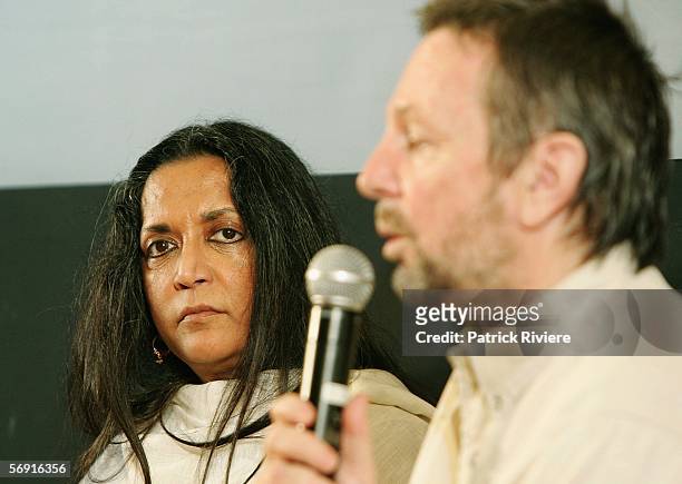 Film director of Water Deepa Mehta looks at producer David Hamilton during a press conference during the Bangkok International Film Festival at Siam...